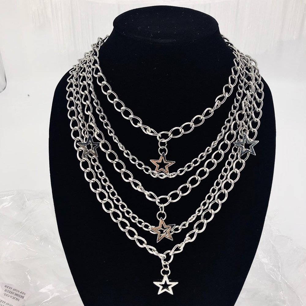 Vintage Star Charm Layered Tier Chain Wallet Belt Necklace Harness Goth Glam